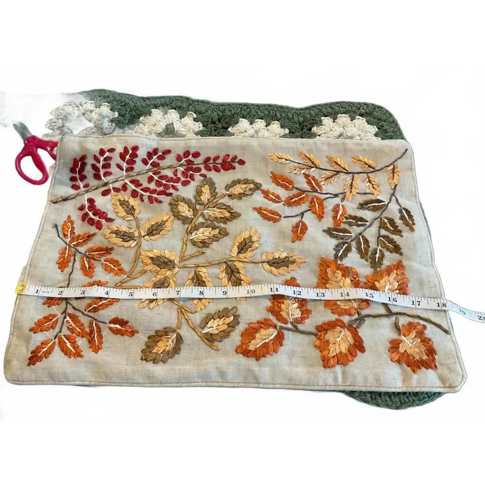 Autumn Leaf Embroidered  Linen Blend Decorative Pillow Cover